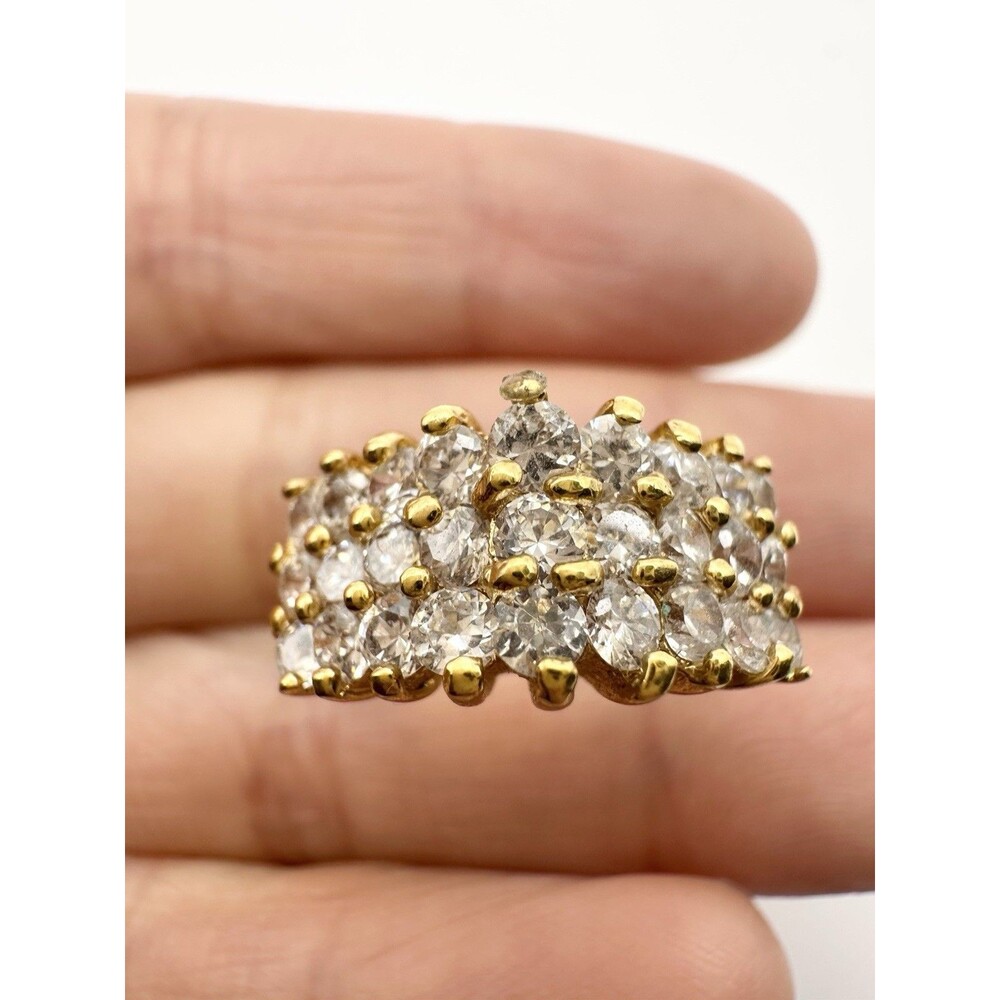 Gold Plated Engagement Ring Cubic Zirconia Cluster Size 5